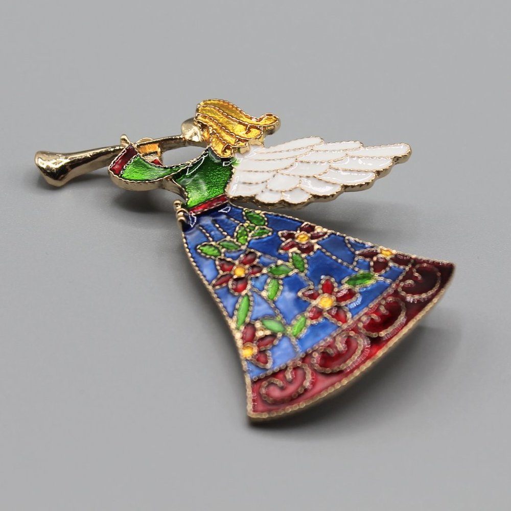 Angel Holidays Christmas pin brooch jewelry pendant necklace gold red green - Picture 8 of 12